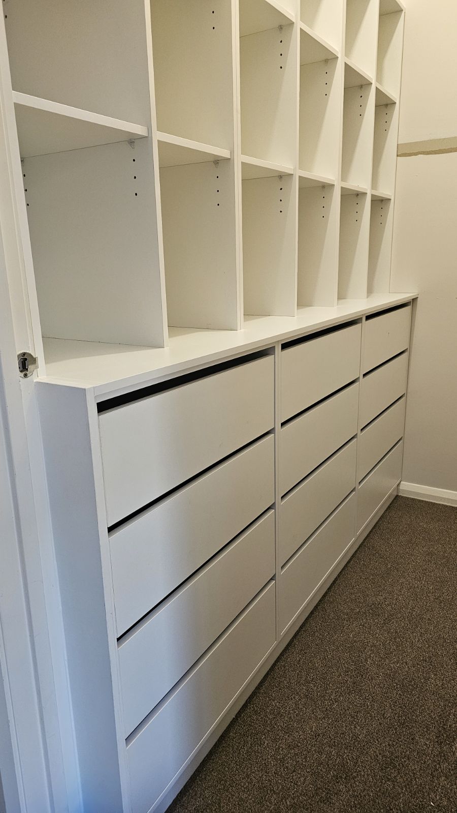 walk-in robe with drawers and shelves